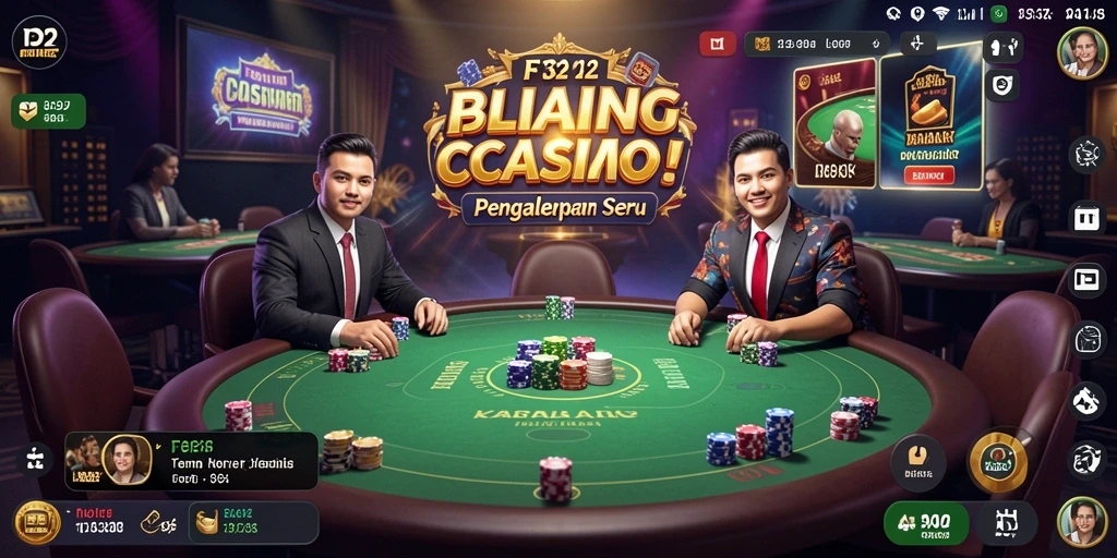 Screenshot F32 menunjukkan dealer langsung dan meja permainan yang interaktif.