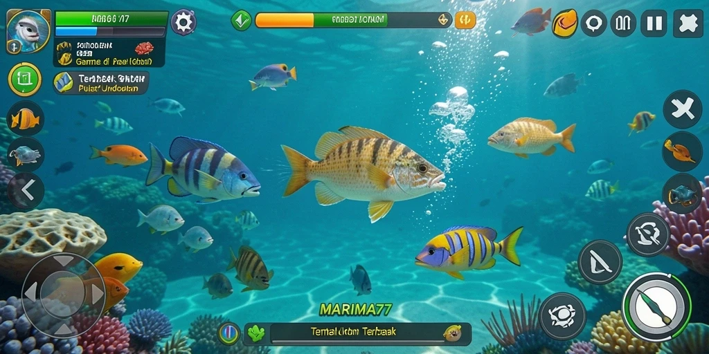 Gameplay seru saat menembak ikan di bawah laut yang penuh warna.