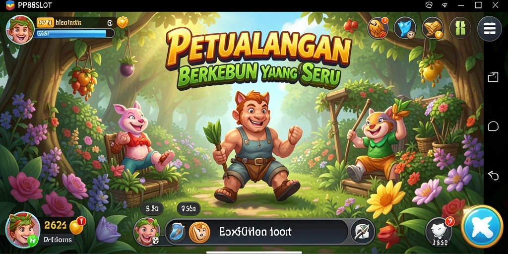 Screenshot dari PP88SLOT menampilkan kebun yang hijau dan subur dengan berbagai tanaman.