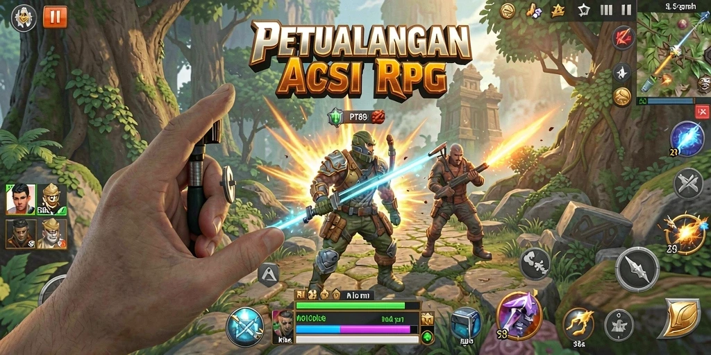 Pengalaman bertarung yang mendebarkan dalam dunia fantasi.