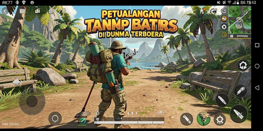 Screenshot gameplay menampilkan petualangan menarik di dunia terbuka RK77.