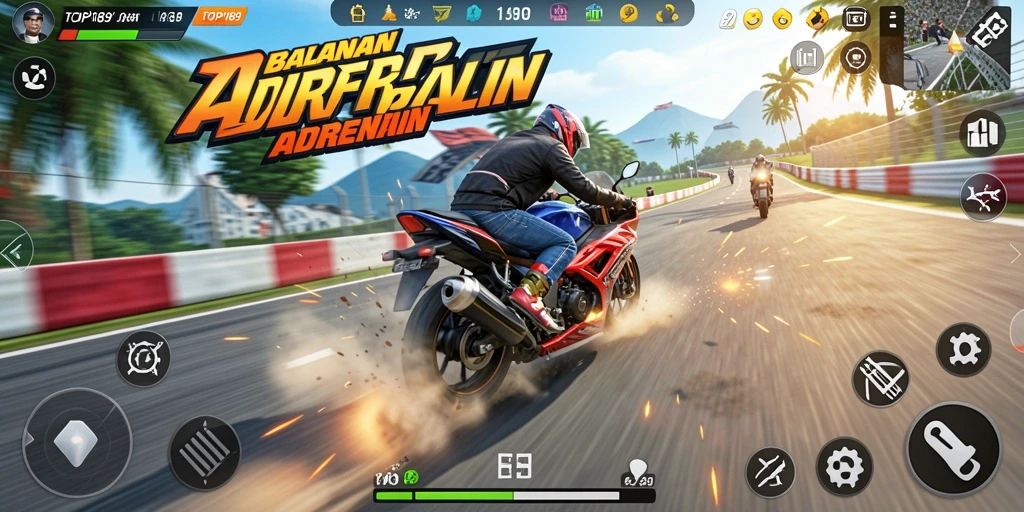 Gameplay seru dari TOPI189 dengan balapan motor yang mendebarkan.