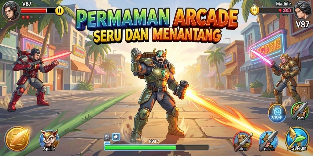 Tampilan gameplay seru dari V87 dengan berbagai level menantang.