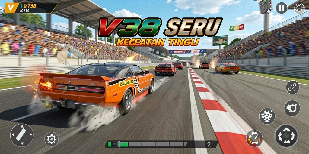 Tampilan gameplay Racing VT38 dengan mobil balap dan trek yang menantang.